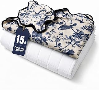 Queen Size Cooling Weighted Blanket, 100% Cotton, 15 lbs | Unique Scallop Edge Design, 60x80 in, Removable Cover Included,, Oeko-Tex Glass Beads, Breathable All-Seasons, 2-Piece Bundle