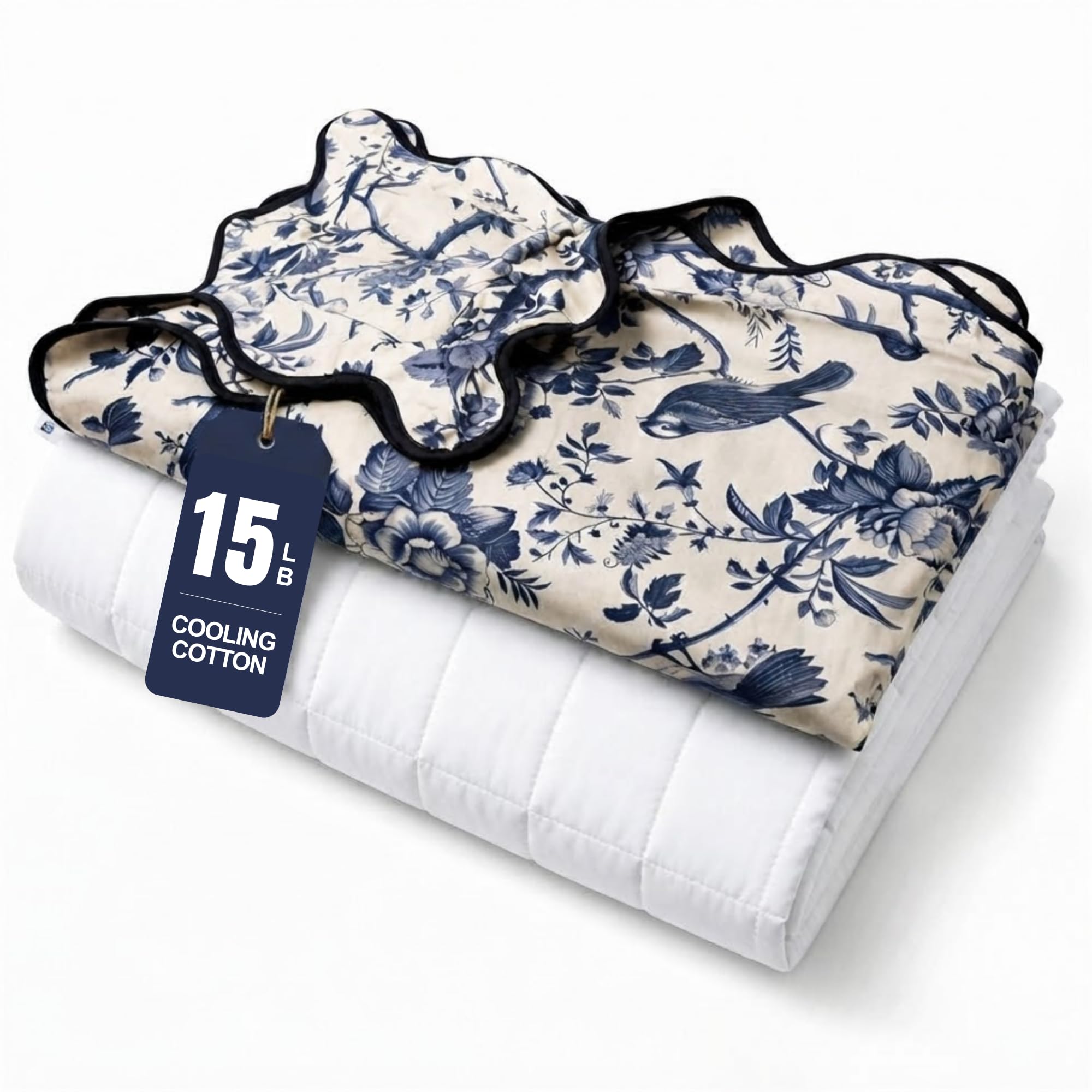 Queen Size Cooling Weighted Blanket, 100% Cotton, 15 lbs