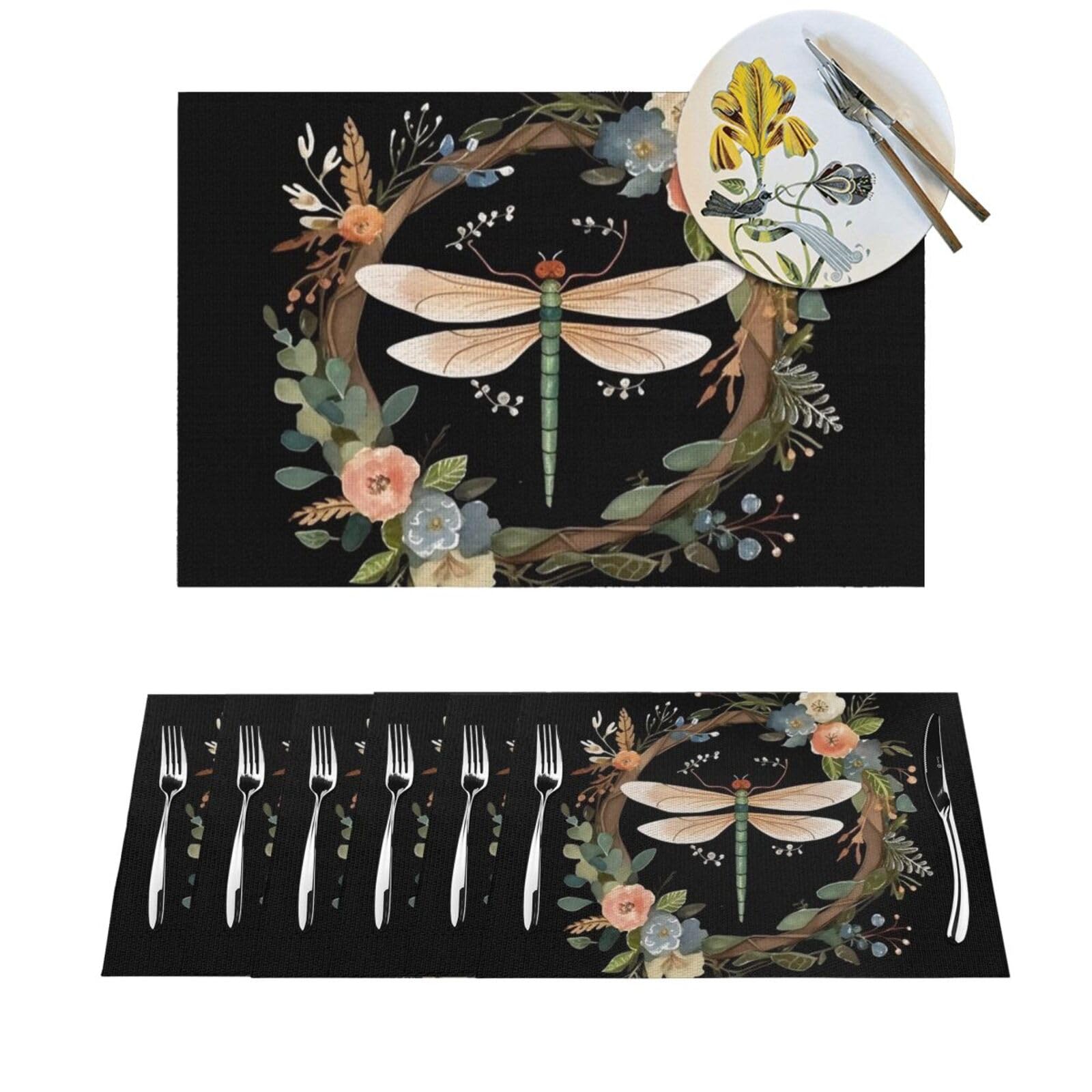 Sets de table tissés résistants à la chaleur de haute qualité avec couronne libellule