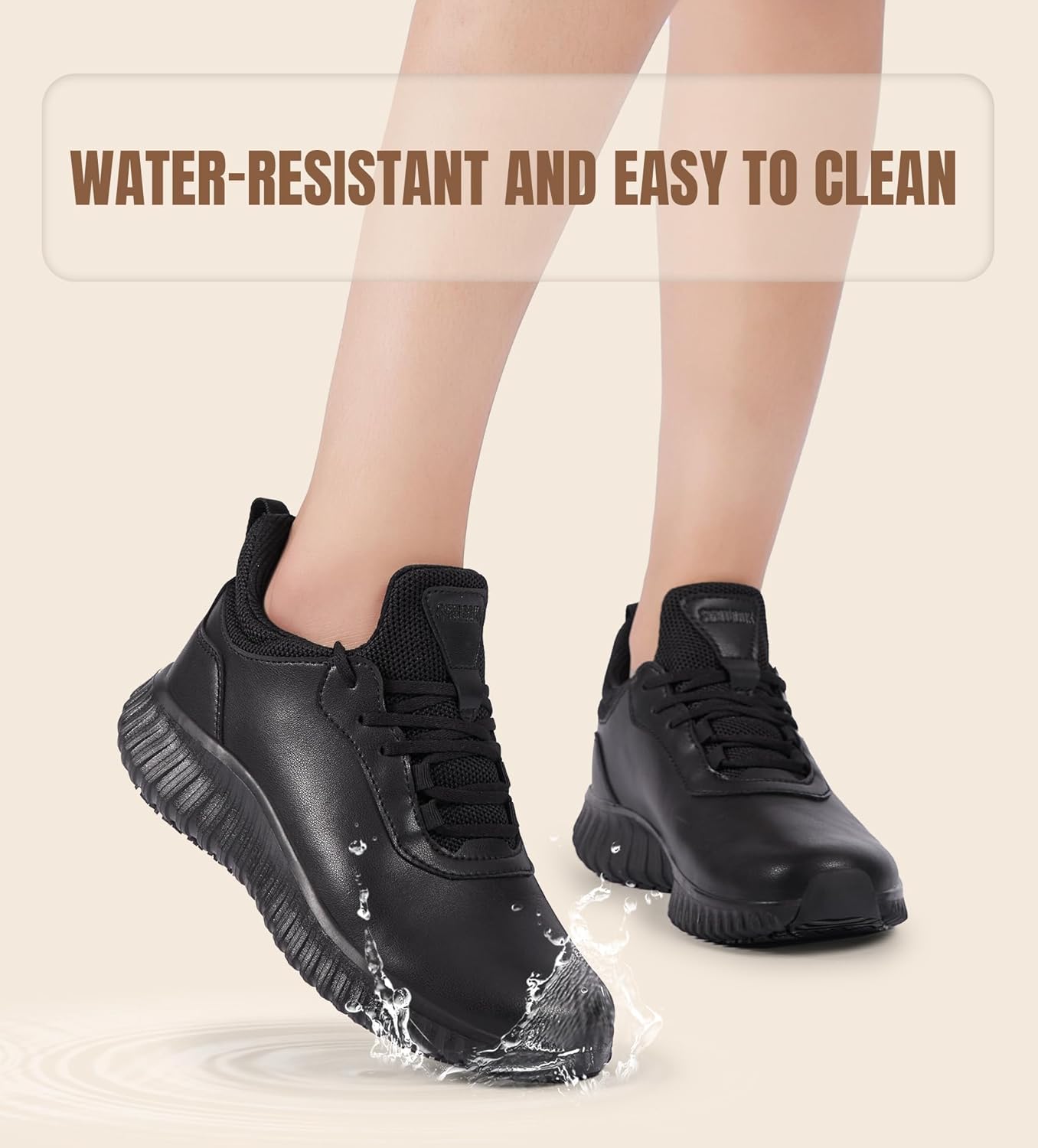 SHULOOK Non Slip Work Shoes for Women Food Service Water Resistant Sneakers Waterproof Kitchen Chef Restaurant Lace Up Walking Lightweight Comfortable Nursing Working Footwear - Image 3