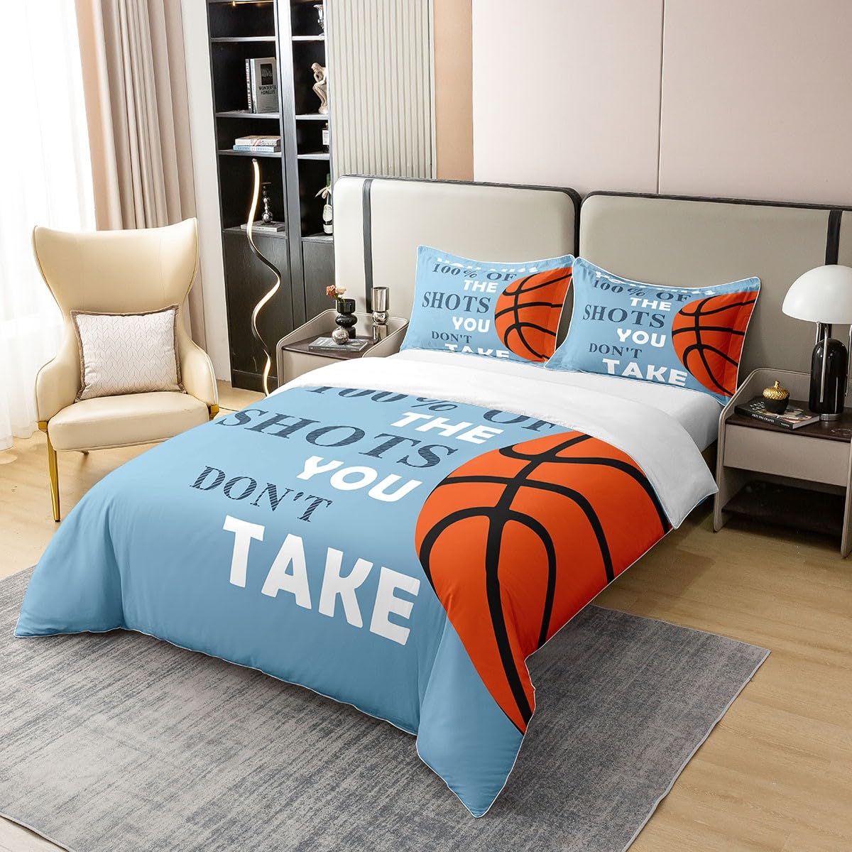 Set Biancheria Letto Tema Pallacanestro - Copripiumino 200x200 Cm + Federa, 100% Cotone, Per Ragazzi E Bambini - Foto 4