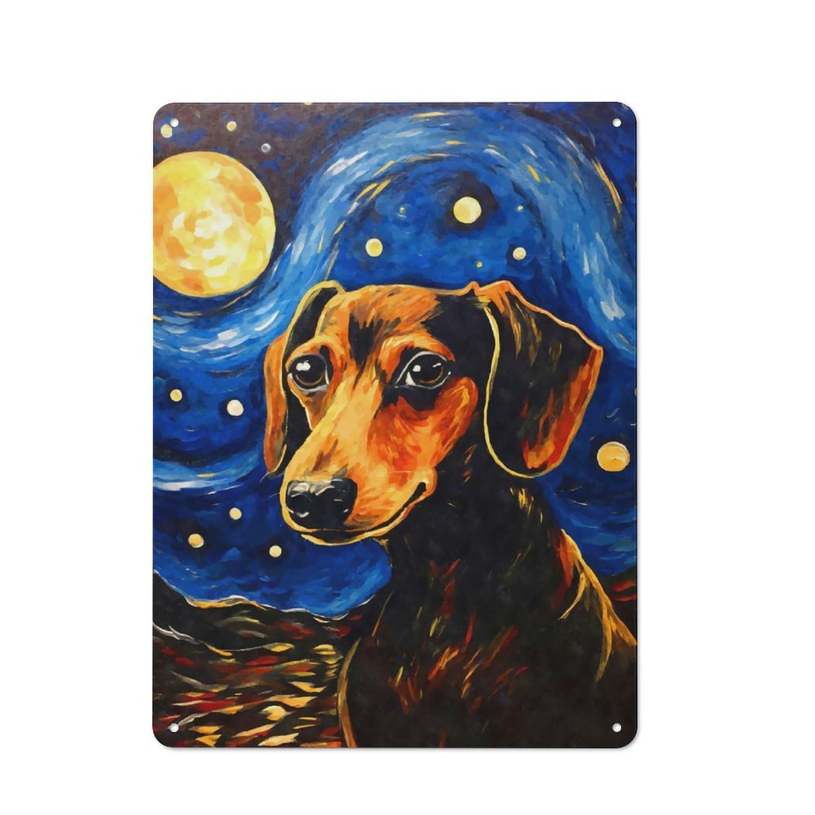 Junmoney Style-16 Shed Metal Sign With Dachshund Starry Night Design 40X30cm, Vintage Porch Wall Decor For Patio Bar, Workshop, Shed Or Kitchen