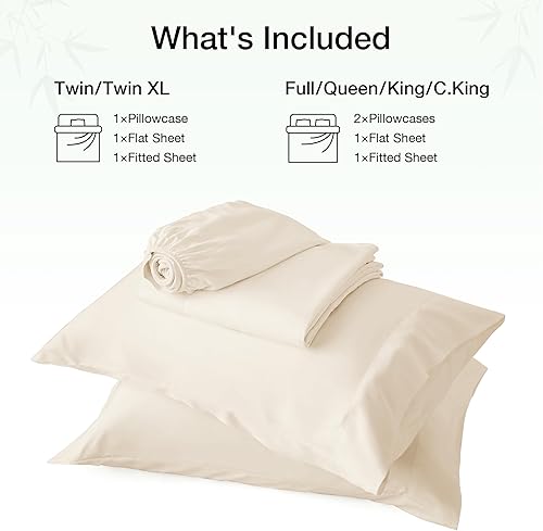 Miniatura 7 de Love's cabin Juego de sábanas Queen de 4 piezas, sábanas refrescantes, 100% rayón derivado de bambú, juego de ropa de cama transpirable y suave