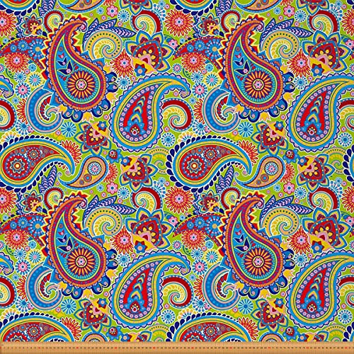 Loussiesd Paisley Stoff Meterware Bunter Boho Paisley Blumen Möbelstoff für Stühle Sofa Couch Bohemien exotisch Outdoor Stoff wasserdicht indischer Stil Dekorationsstoff 184x150cm Blaugrün