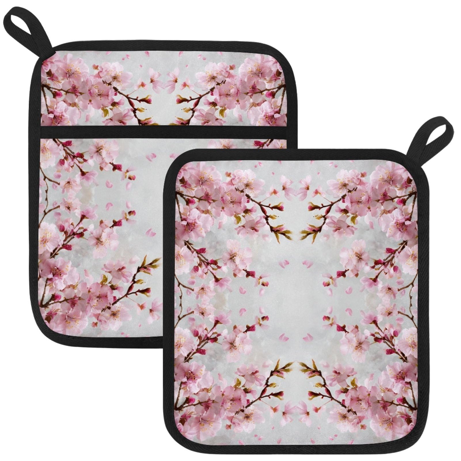 VAPOKF Cherry Blossom Kitchen Hot Pot Holder, Pot Holders Heat Resistant Pot Holder with Pocket Heat Resistant Trivets for Hot Pans Cotton Pot Mitts for Kitchen Cooking Baking