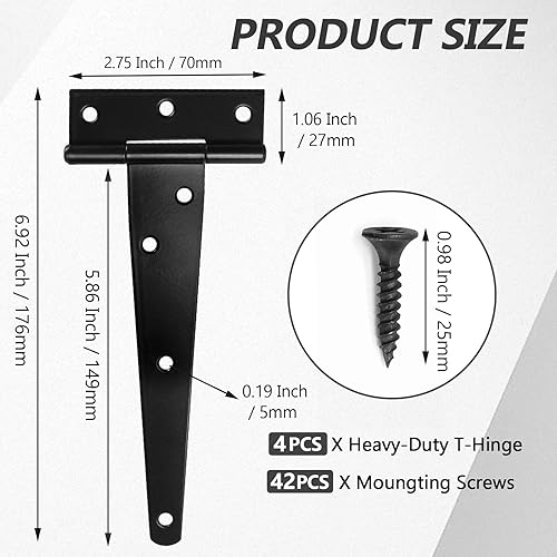 Vista 71 de Murtenze Paquete de 6 bisagras negras de 4 pulgadas con correa en T, bisagras de puerta de granero, bisagras en T para puerta de granero, cobertizo