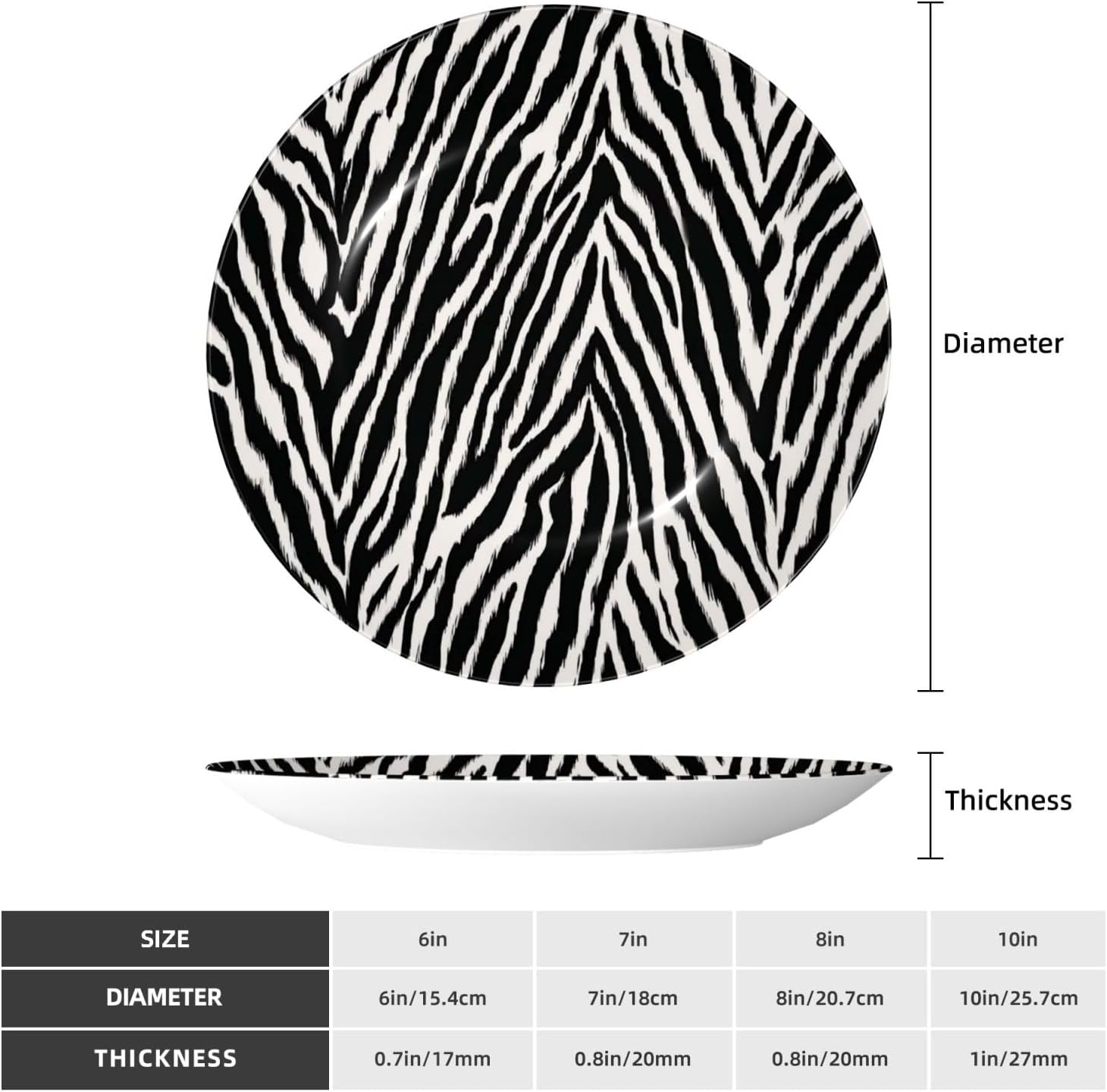 Decorative Plate 10in Bone China Dessert Plates with Display Stand Ceramic Ornament Ceramic Zebra Print Decorative Plates Art Crafts Porcelain Plate for Home Club Living Room