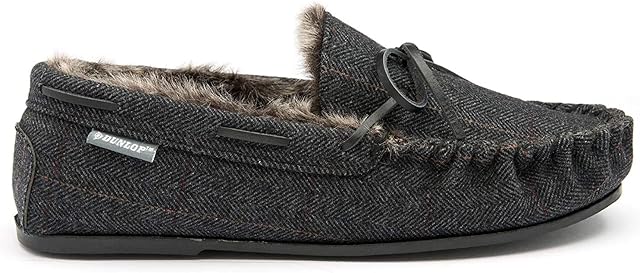 Dunlop Mens Moccasin Slippers Faux Fur Lined Comfy Memory Foam Sizes 7-12