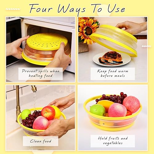 Miniatura 4 de Suclain Paquete de 4 fundas plegables para microondas, cubierta redonda contra salpicaduras de microondas, protector de salpicaduras de 10.5