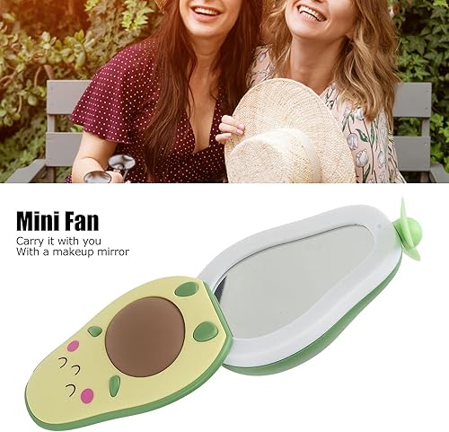 Miniatura 2 de Ventilador de espejo, mini ventilador USB LED recargable accesorio de refrigeración con espejo de maquillaje estilo aguacate para escritorio
