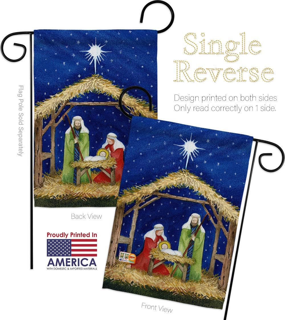 Nativity of Jesus Garden Flag Set Wall Holder Wintertime Three King Religious Holy Family Season Christian Small Decorative Gift Yard House Banner Made In USA 13 X 18.5