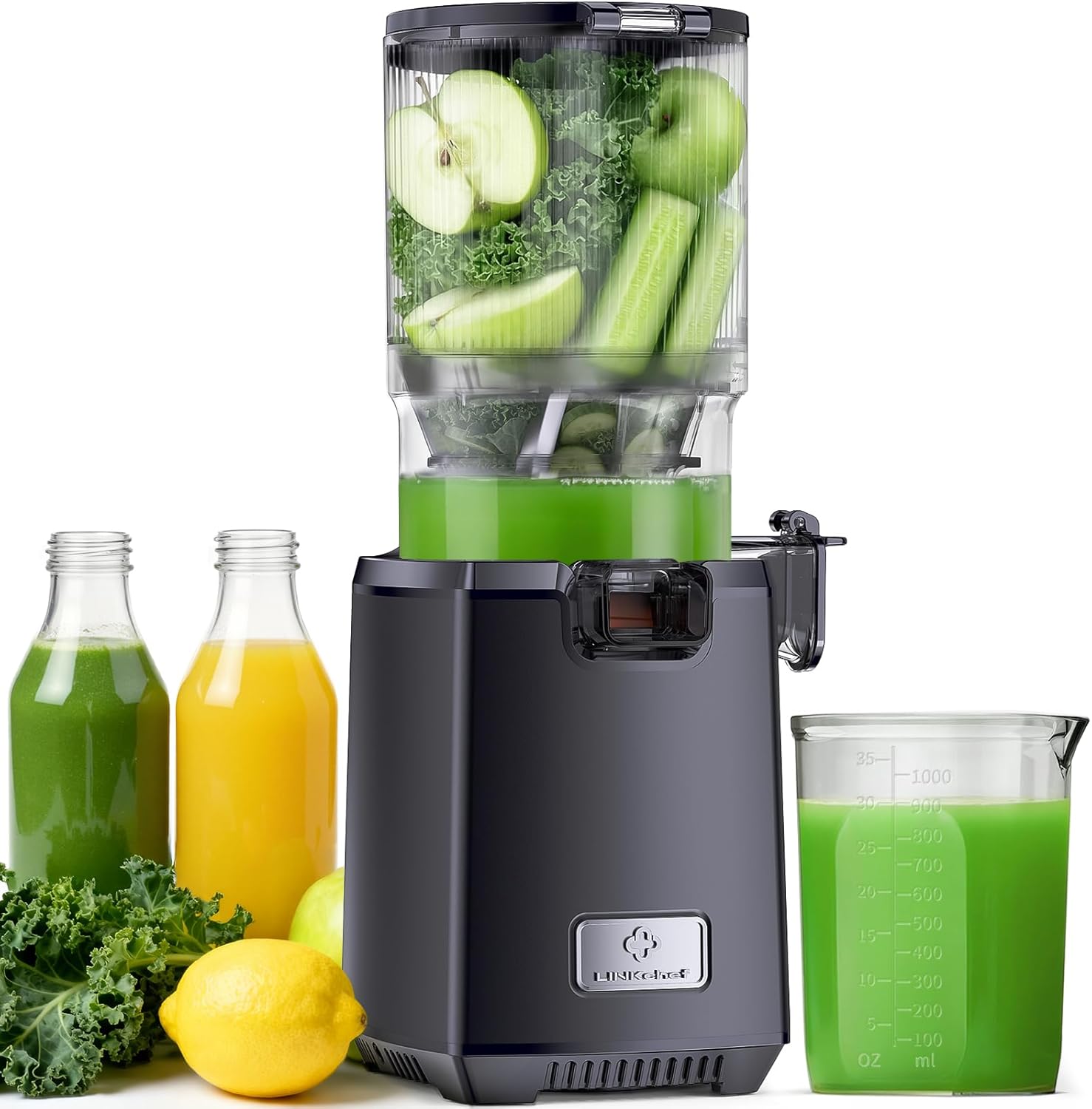 LINKChef Estrattore Frutta e Verdura - Centrifuga Frutta e Verdura con Bocca Larga 130mm, 250W Estrattore di Succo a Freddo con Tecnologia Lenta, Senza BPA, Facile da Usare e Sicuro