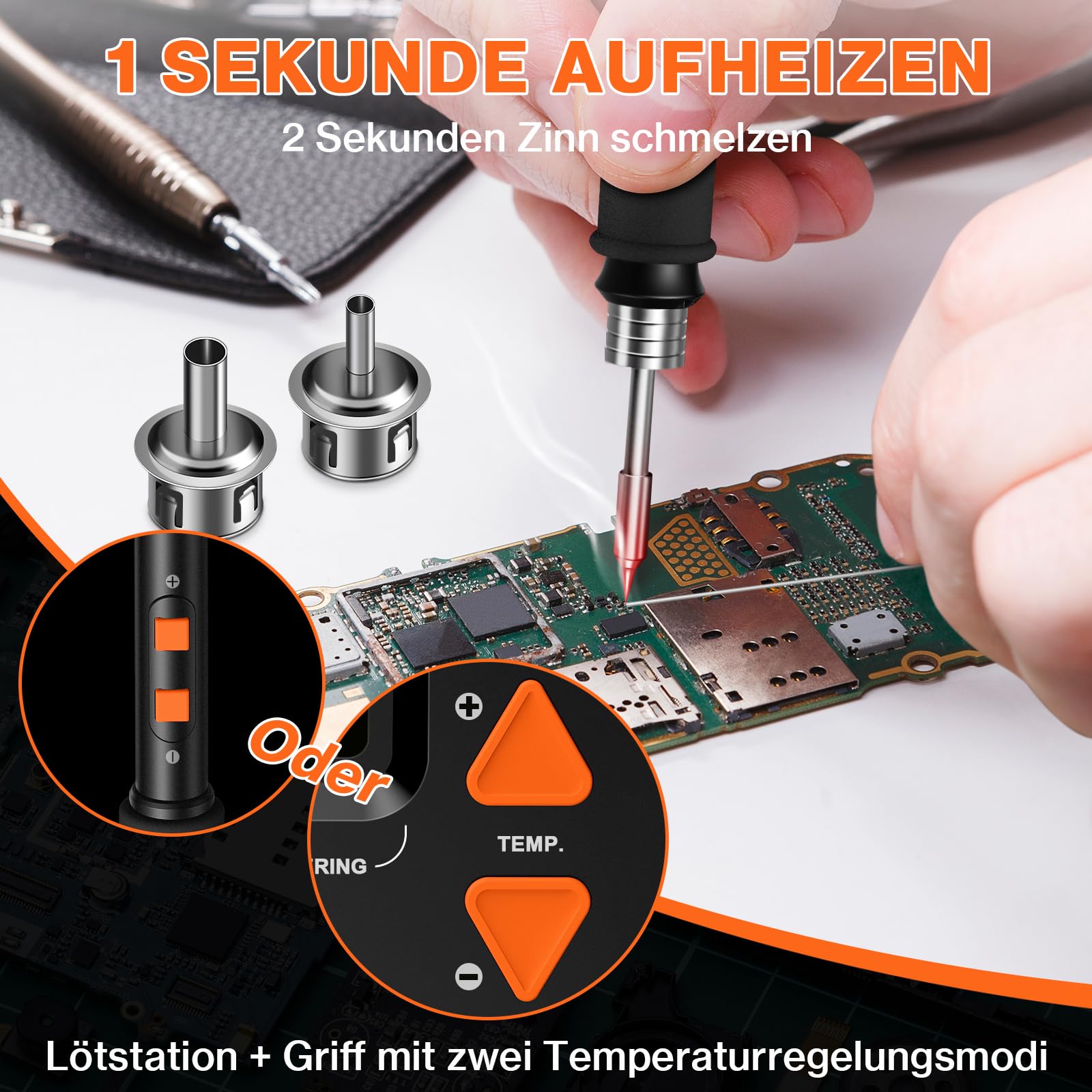 Lötstation, Preciva 992D III Heißluftlötstation Entlötstation professionelle 1220W Repairing-Station Heißluft Station für SMD Löten Lötkolben 90-450℃ Heißluft 100-500℃