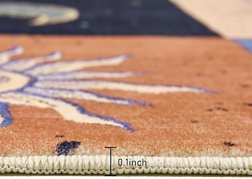 Miniatura 4 de Alfombra bohemia lavable con sol y luna, ultra fina, vintage, místico, celestial, de tablero de ajedrez, de 5 x 7 pies, para sala de estar, entrada,