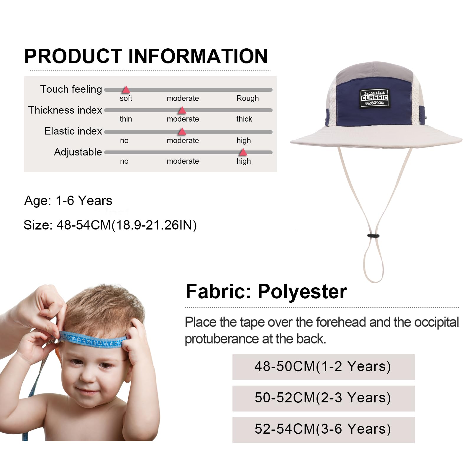 TAGVO Chapeau de Soleil Enfant, Protection UPF50, Séchage Rapide, Chapeau de Pêcheur Ajustable pour Enfants de 2 à 6 Ans