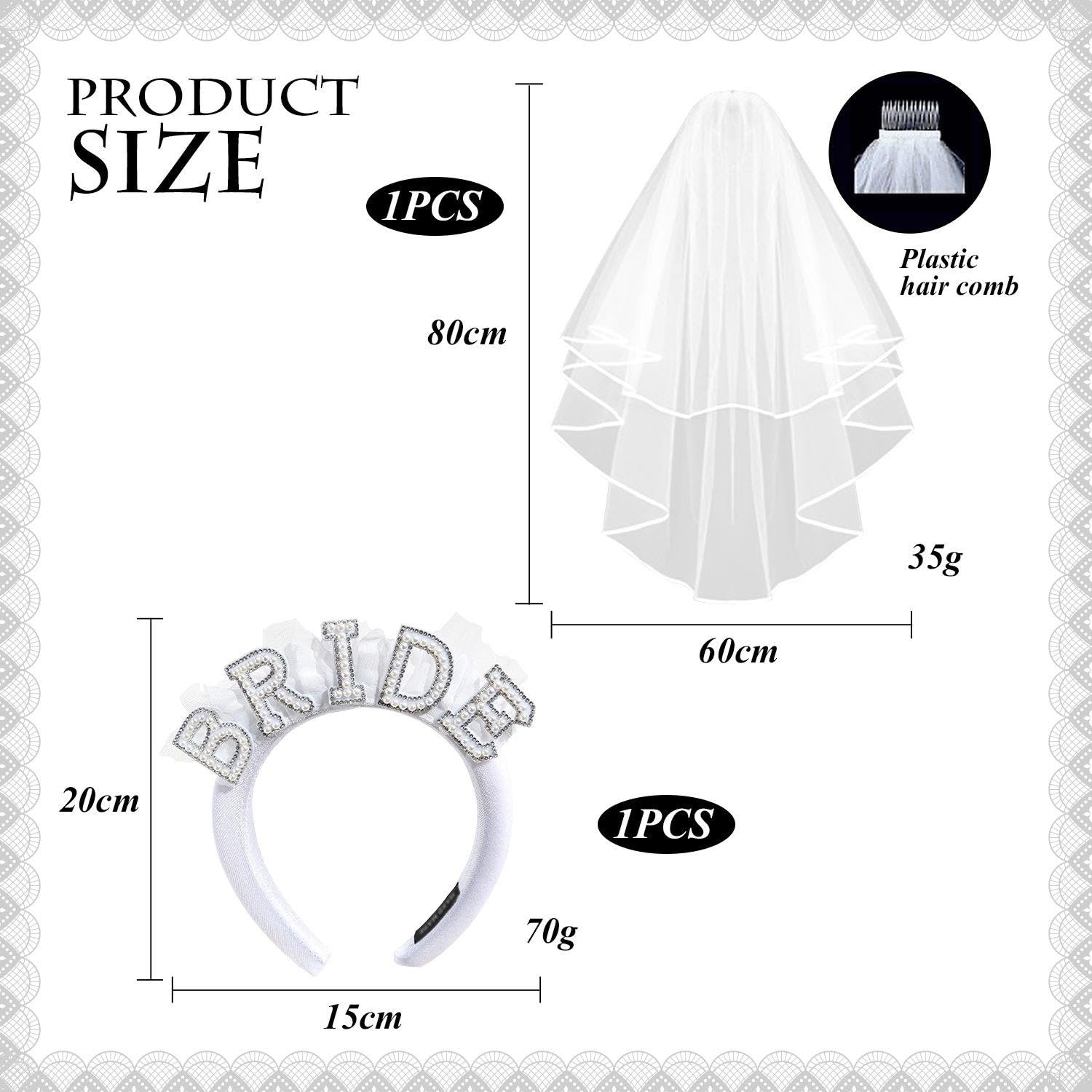 Fascia da Sposa con Perle, Velo da Sposa, 1 Pezzo, Elegante