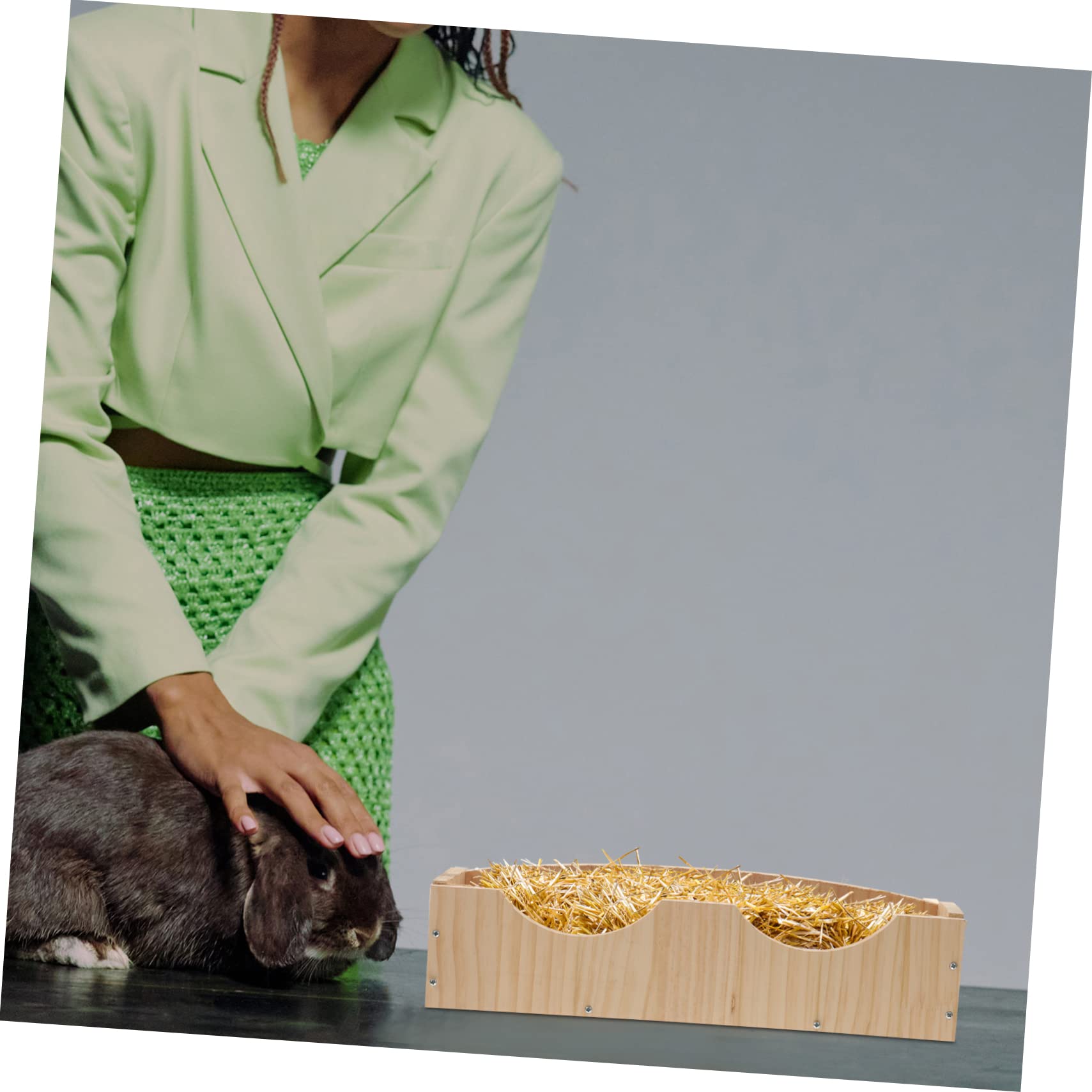 VANZACK Großer Futterautomat mit Fixator zum Aufhängen für Hamster und Meerschweinchen Einfach zu Essen Holz Kaninchenbehälter für Stall und Außenbereich