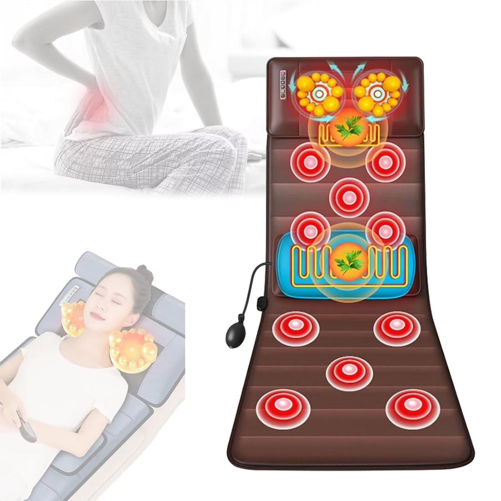 Tappetino da massaggio, tappetino da massaggio con vibrazione riscaldante per tutto il corpo con 30 testine massaggianti e lampada di calore terapeutica, massaggiatore rilassamento muscolare