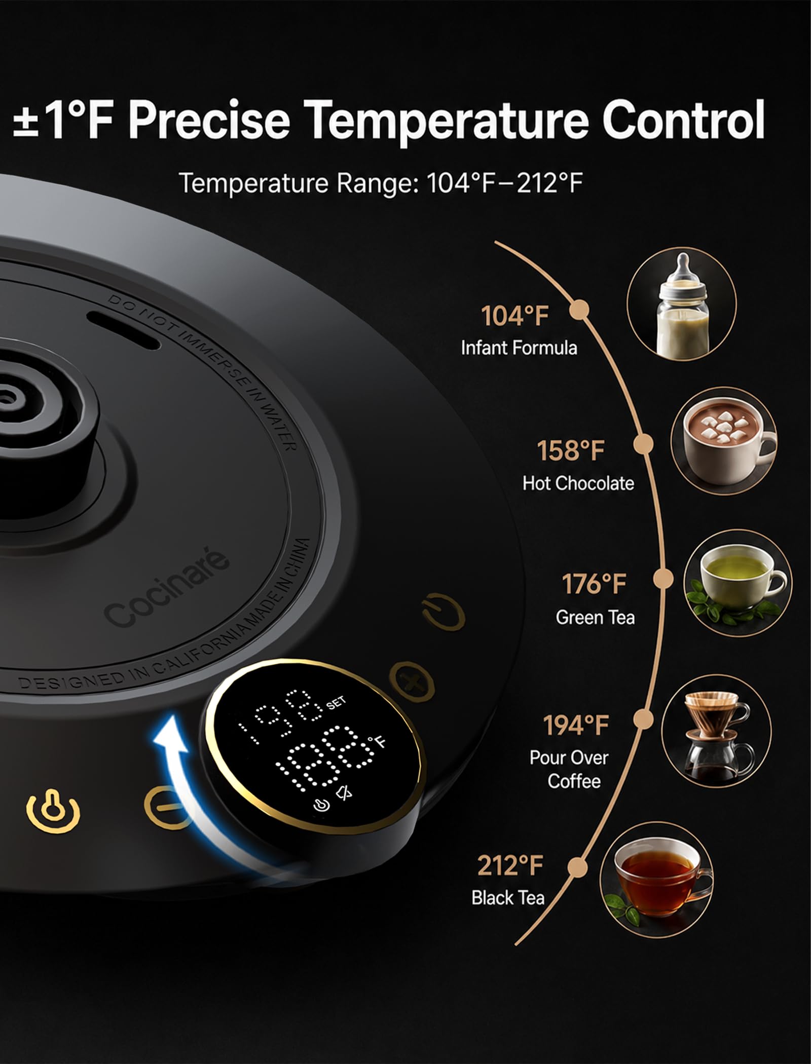 Cocinare FLOW B9 Bollitore elettrico a collo d'oca, controllo preciso della temperatura per versare caffè e tè, interno in acciaio inossidabile, riscaldamento rapido per acqua bollente, 0,9 l, verde
