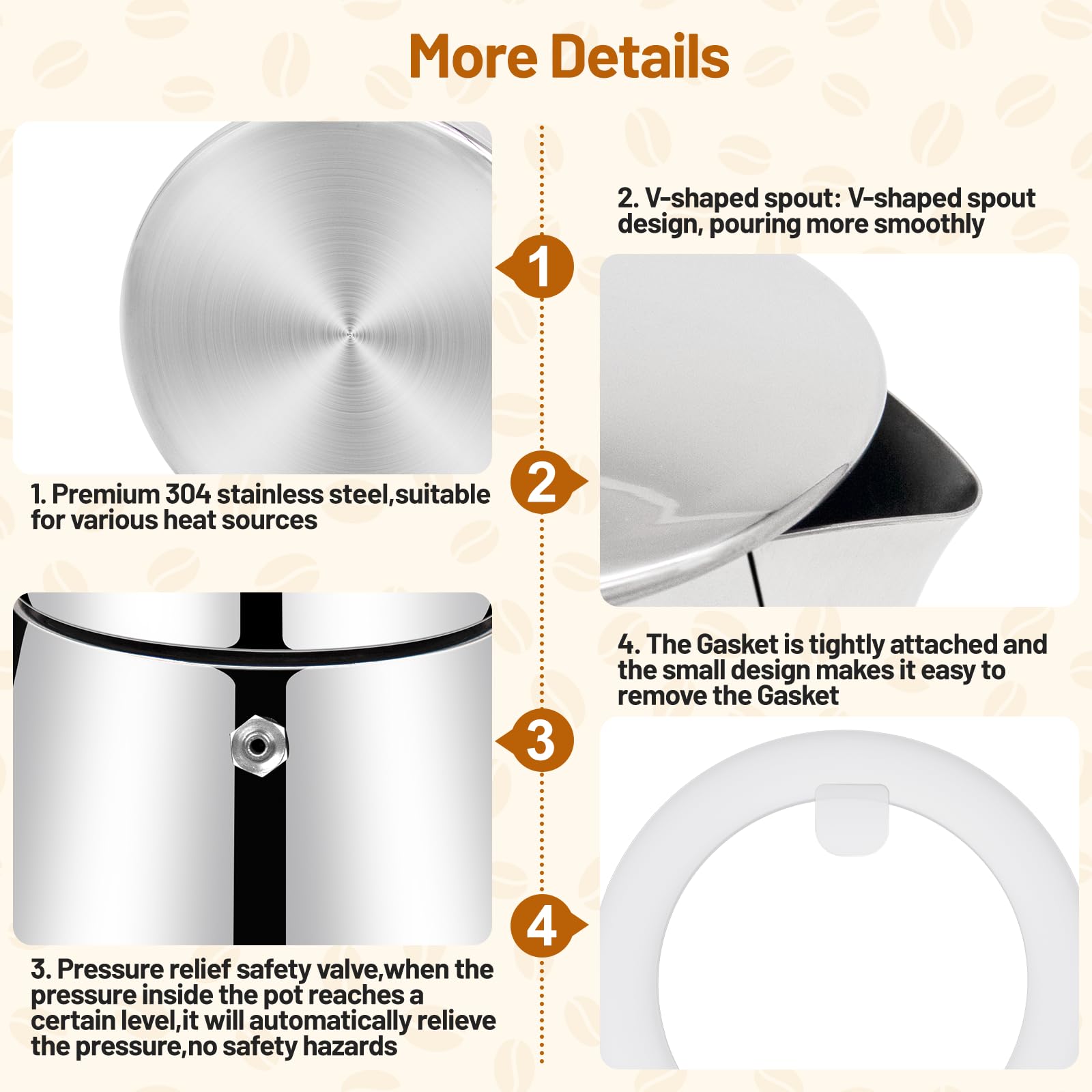 Olla Moka de acero inoxidable 304 grueso para 4 tazas, cafetera italiana de 200 ml, apta para estufas de inducción de gas, elegante, cafetera percoladora, cafetera