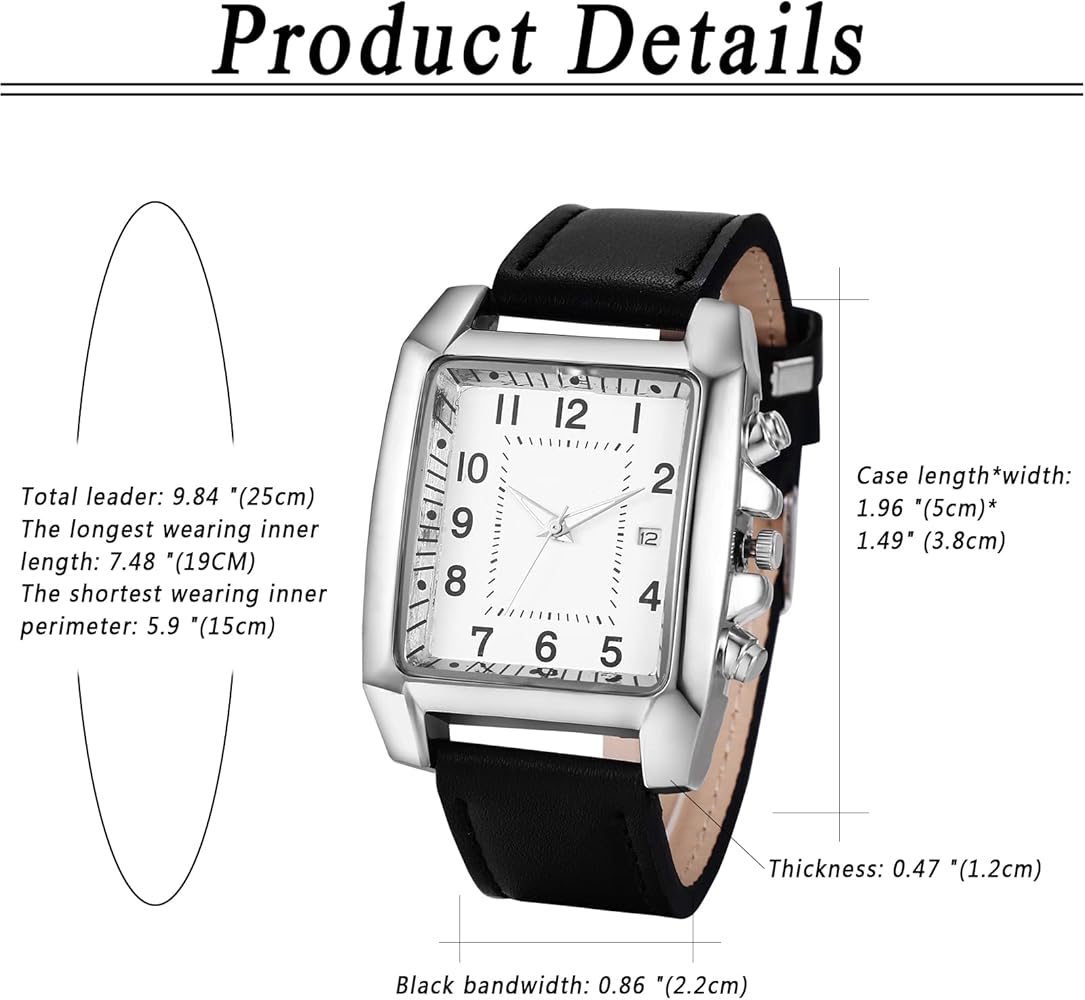 Amazon.com: Avaner Men's Leather Square Watch, Oversize