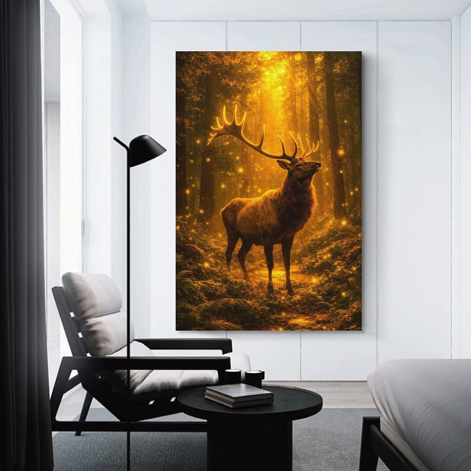 Junmoney Unframe-Style-21 Majestic Elk In A Magical Forest Hanging Wall Art, 12X18inch(30X45cm), For Bedroom Decor, Cosy Corners Or Studios, An Easy Wall Refresh For Bedrooms