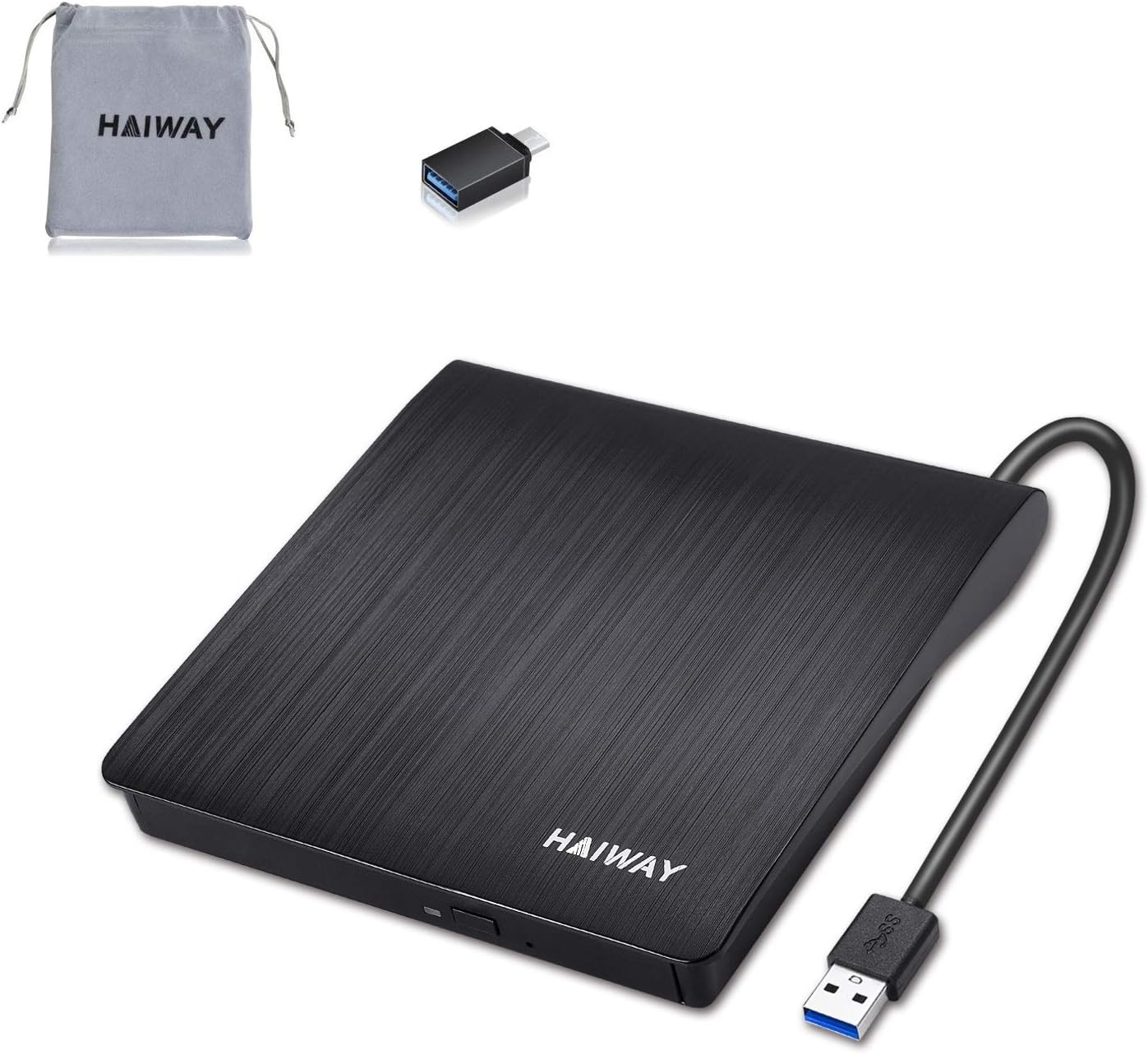 External CD/DVD Drive, Haiway USB 3.0 Portable CD/DVD +/RW Drive Slim