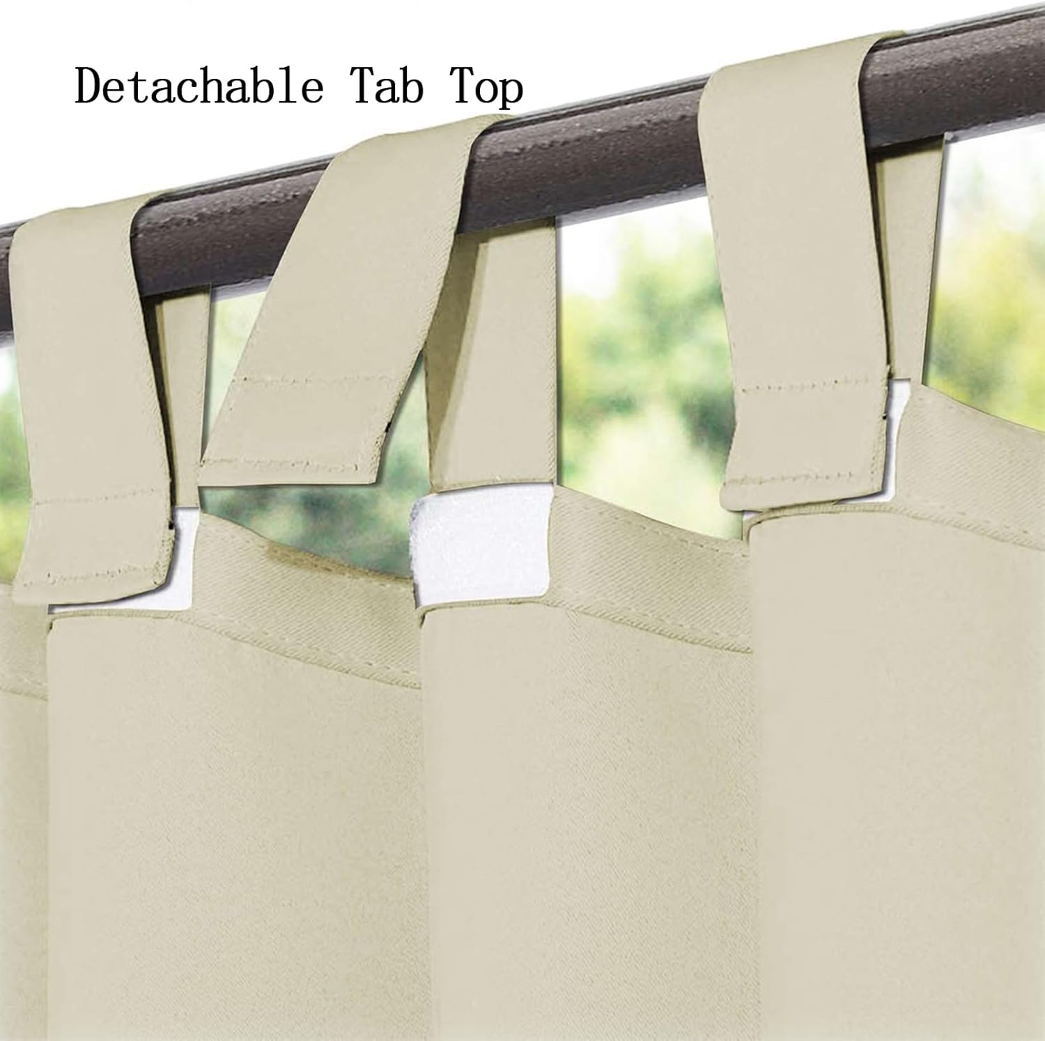 Waterproof Outdoor Curtains Detachable Sticky Tab Top Blackout Windproof Privacy Drapes for Porch, Pergola, Cabana Beige 1, W52 x L72