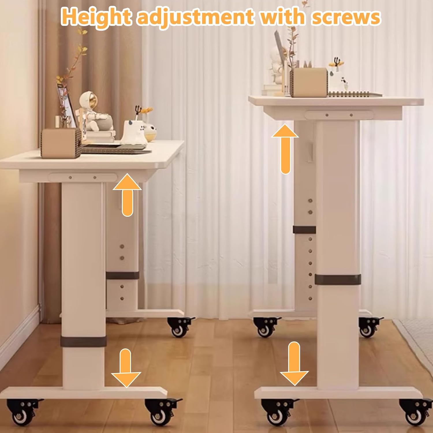 Adjustable Height Over Bed Table with Wheels, Mobile Hospital Overbed Table, Standing Workstation Laptop Cart, Overbed Bedside Desk for Eating and Laptops(Brown+Black,120x50cm/47x20)