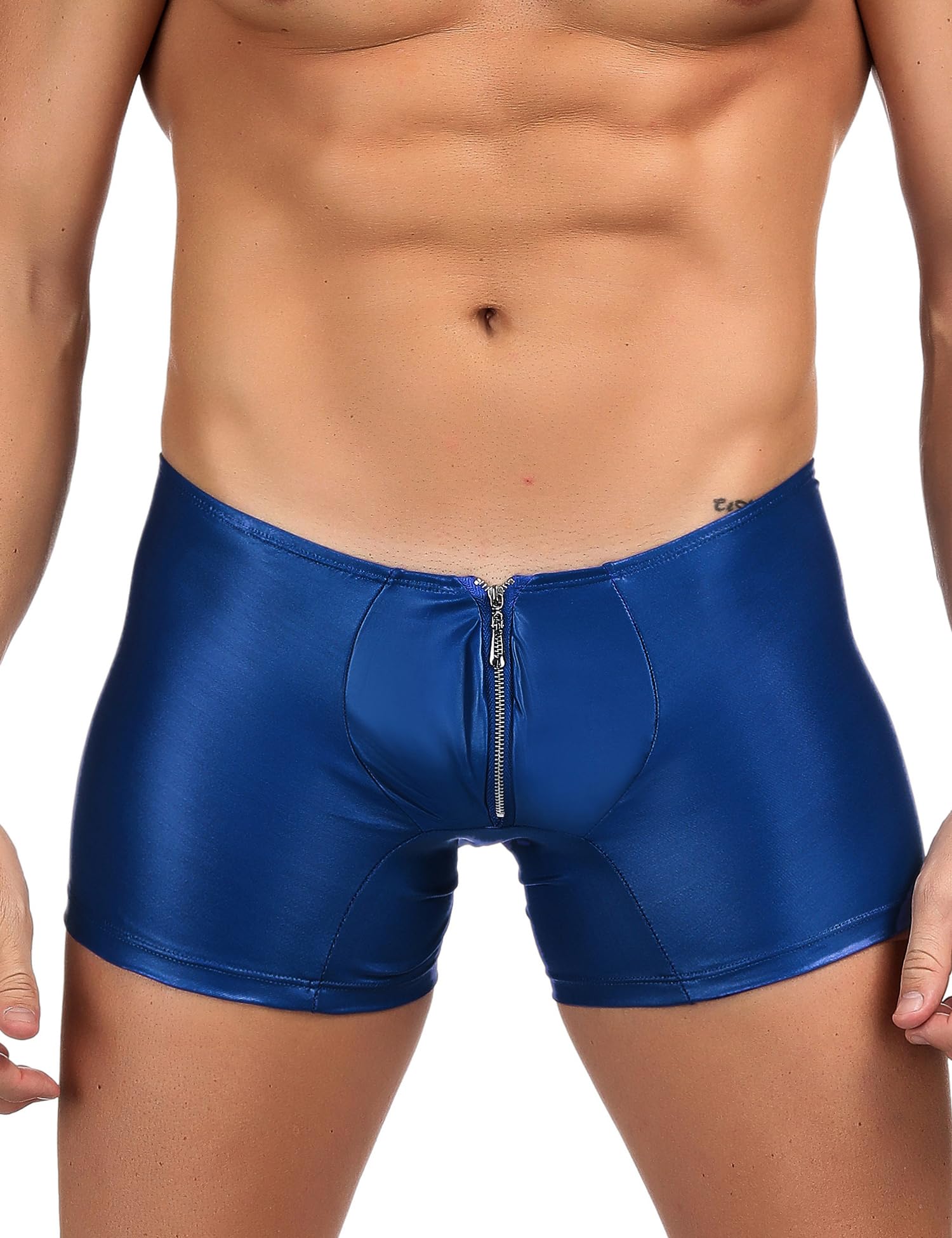 ohyeahlady PU Leder Boxershorts Herren Sexy Unterwäsche für Mann Wetlook Männer Große Größen Dessous Erotisch Reizwäsche Sissy Höschen Gay Hohe Elastizität Unterhosen Underwear Blau L