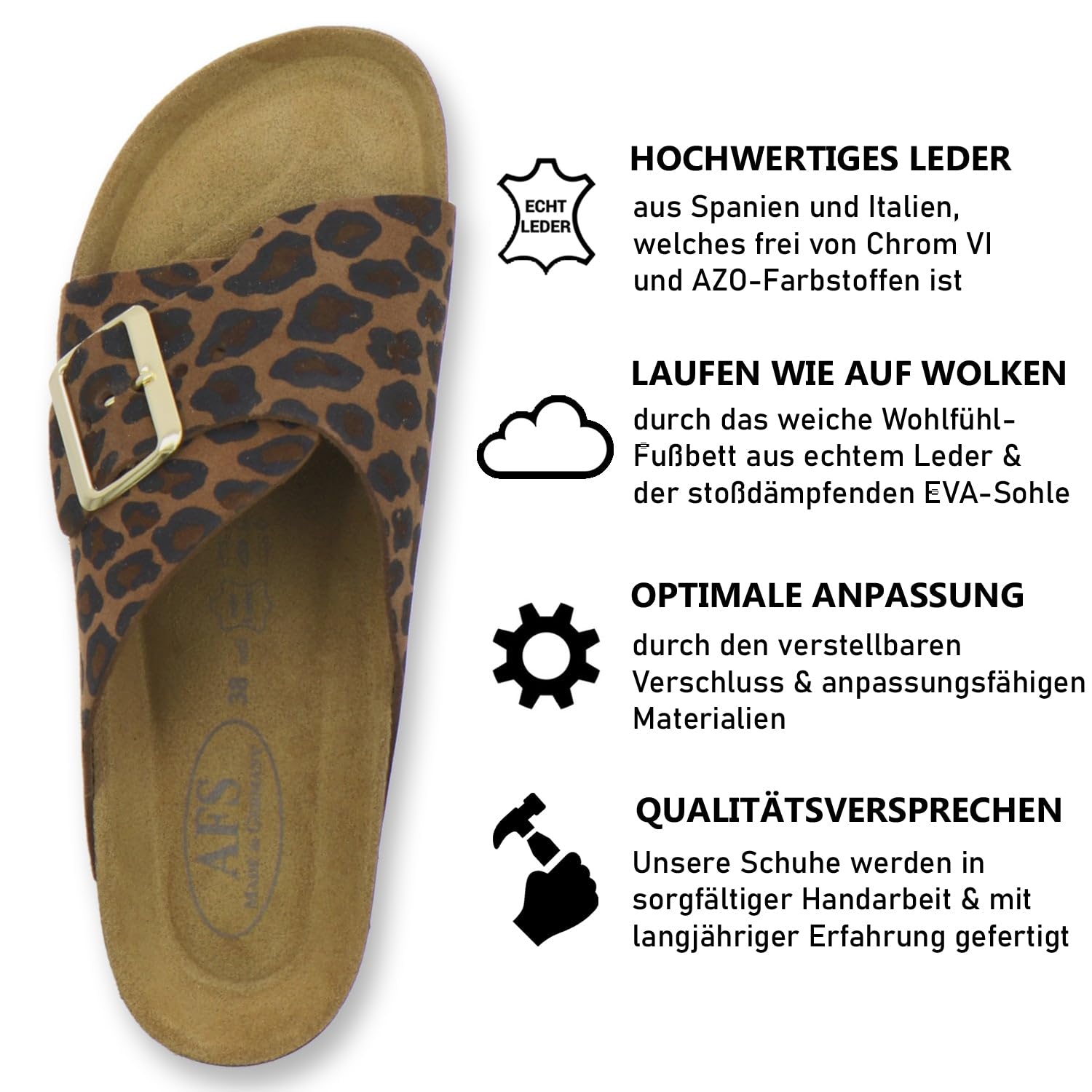 AFS-Schuhe 2150 Sandalias de mujer de piel auténtica, sandalias de verano con hebilla grande, hechas a mano en Alemania