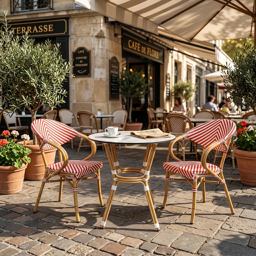 EME Sillón Bistró París Color Rojo - Estructura Resistente y Duradera de Aluminio y Asiento de textilene. Apilable. Sillón para Hostelería, Eventos y Jardín.