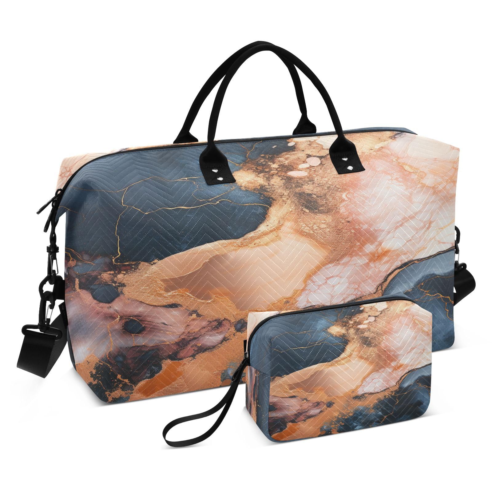 Rose Gold Marble Sports Swim Gym Bag Weekender Duffel Travel Bags Handbag with Makeup Storage Bag for Girls Men