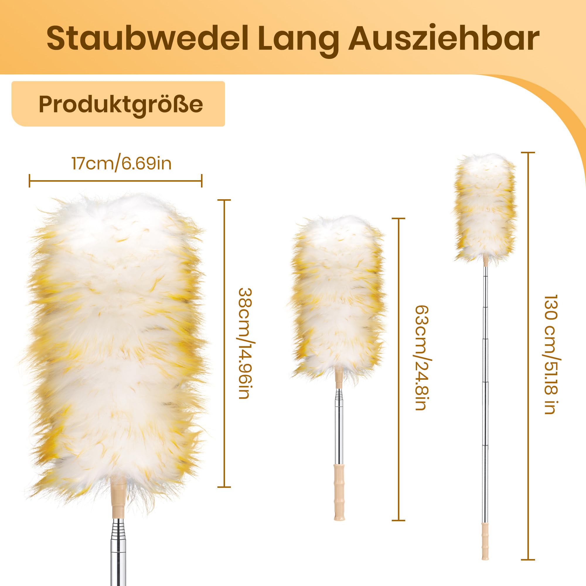 Plumeau Télescopique En Laine D'agneau - Longueur Max 130 Cm - Lavable - Pour Surfaces Hautes, écrans, Voiture