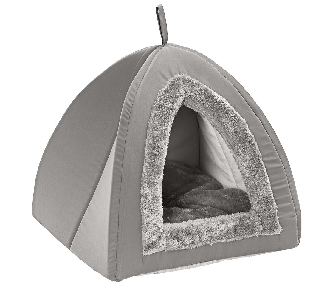 Grotte pour chat Dehner Findus avec dôme isolant en polyester gris