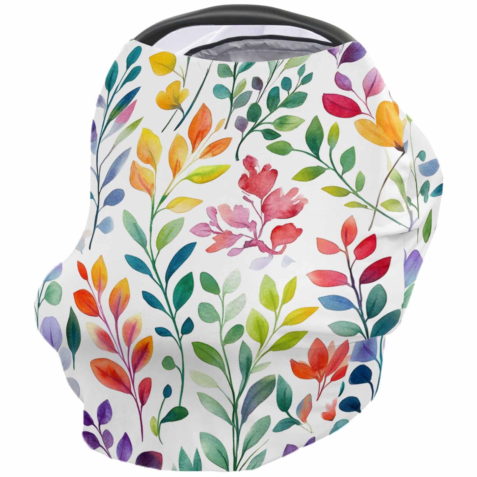 Nursing Cover for Breastfeeding Scarf, Purple Yellow Green Leaves Baby Car Covers Super Soft Multi Use for Canopy Shopping Cart Cover Blanket Stroller Cover