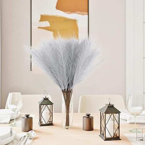 Miniatura 7 de obbsie 50 piezas de hierba de las pampas sintética, gris, 26 pulgadas, hierba pomposa artificial, floral, ramas de hierba, florero, arreglo floral