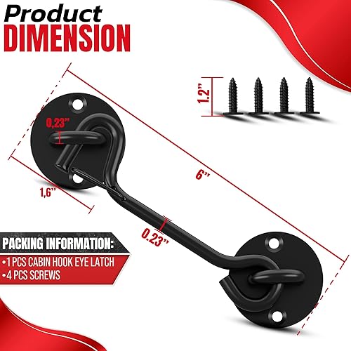 Miniatura 5 de Actualizado Pestillo de gancho de cabina con hebilla de seguridad, pestillo de puerta de granero de alta resistencia, gancho negro y pestillo de