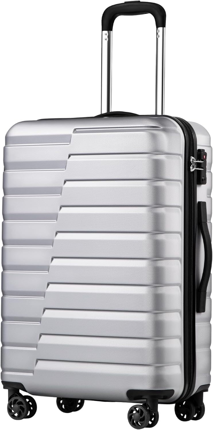 Coolife Luggage Suitcase Carry on Hardside PC+ABS Spinner TSA Lock Telescopic Handle sliver L(28in)