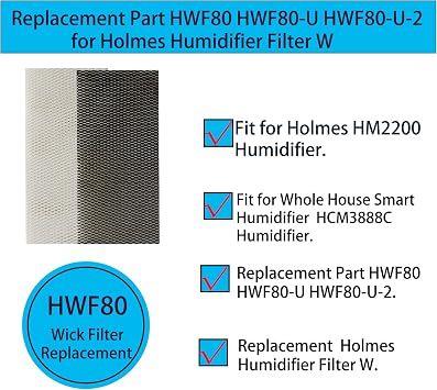 HWF80 Humidifier Wick Replacement Filters for Holmes HM2200 Wemo HCM3888C Humidifier Replace HWF-80 HWF80-U HWF80-U-2 Filter W (2 Pcs)