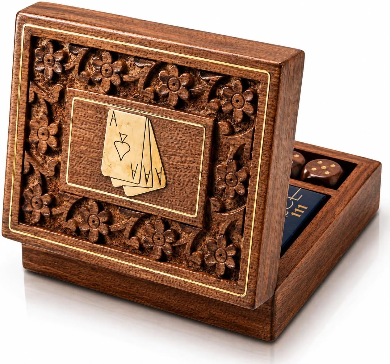 Unique Birthday Gift Ideas Handcrafted Classic Wooden Playing Card Holder Deck Box Storage Case Organizer With A Set of Premium Quality 'Ace' Playing Cards Anniversary Housewarming Gifts For Him Her