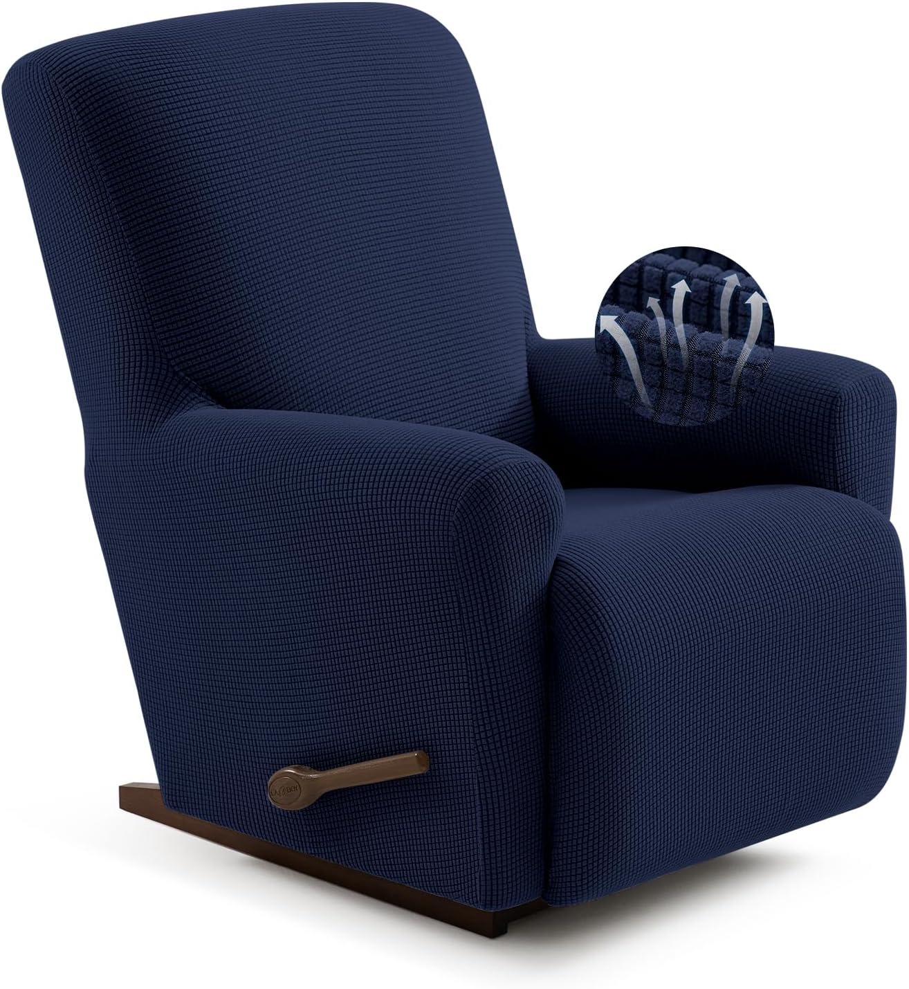 Recliner Chair Covers,1 Piece Stretch Recliner Cover Washable Furniture Protector with Elastic Bottom for Pets Kids Spandex Jacquard Fabric Small Checks(Recliner,Navy Blue)