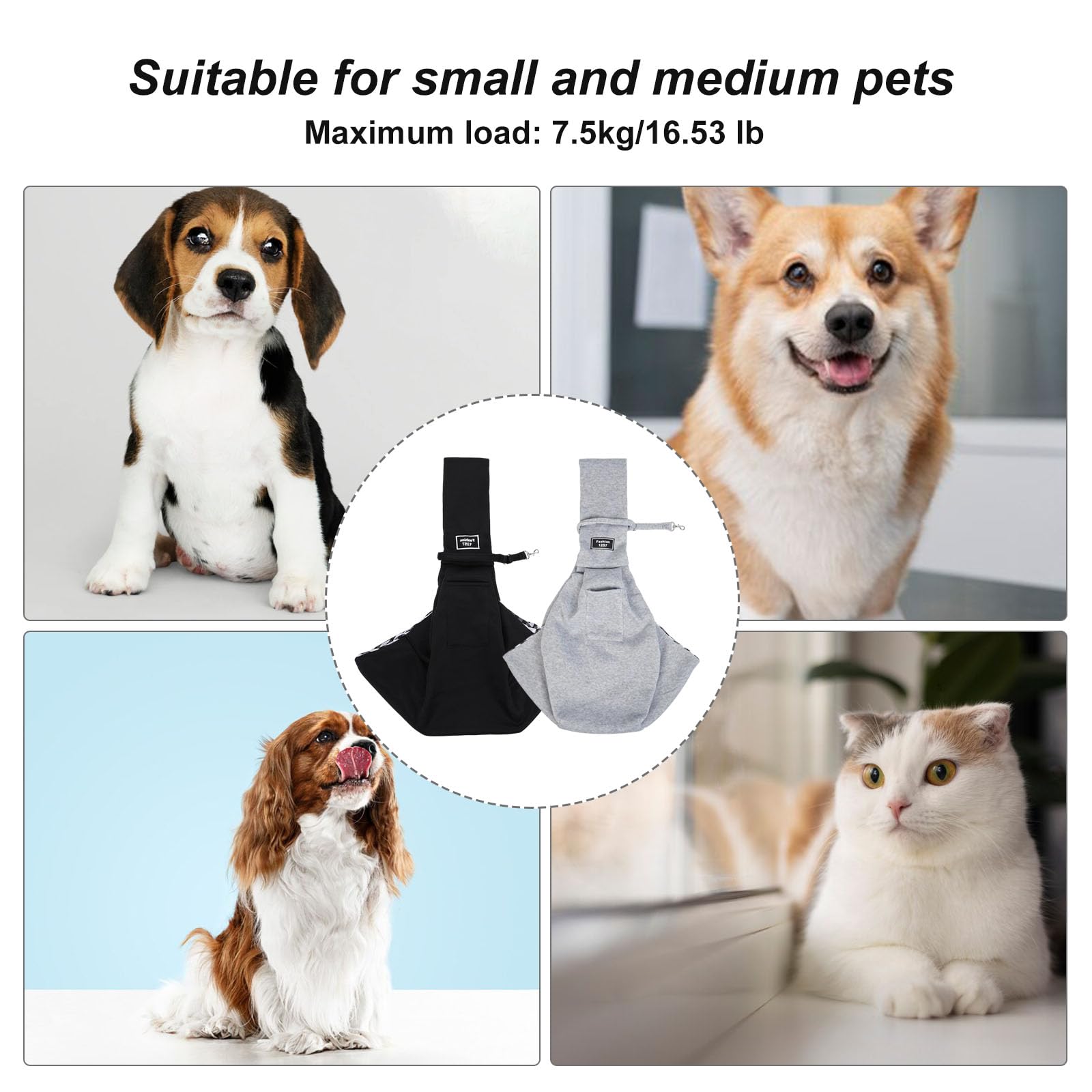 Trasportino Per Cani E Gatti RZMZBY - Reversibile Zaino/Borsa | Grigio Nero - Foto 9