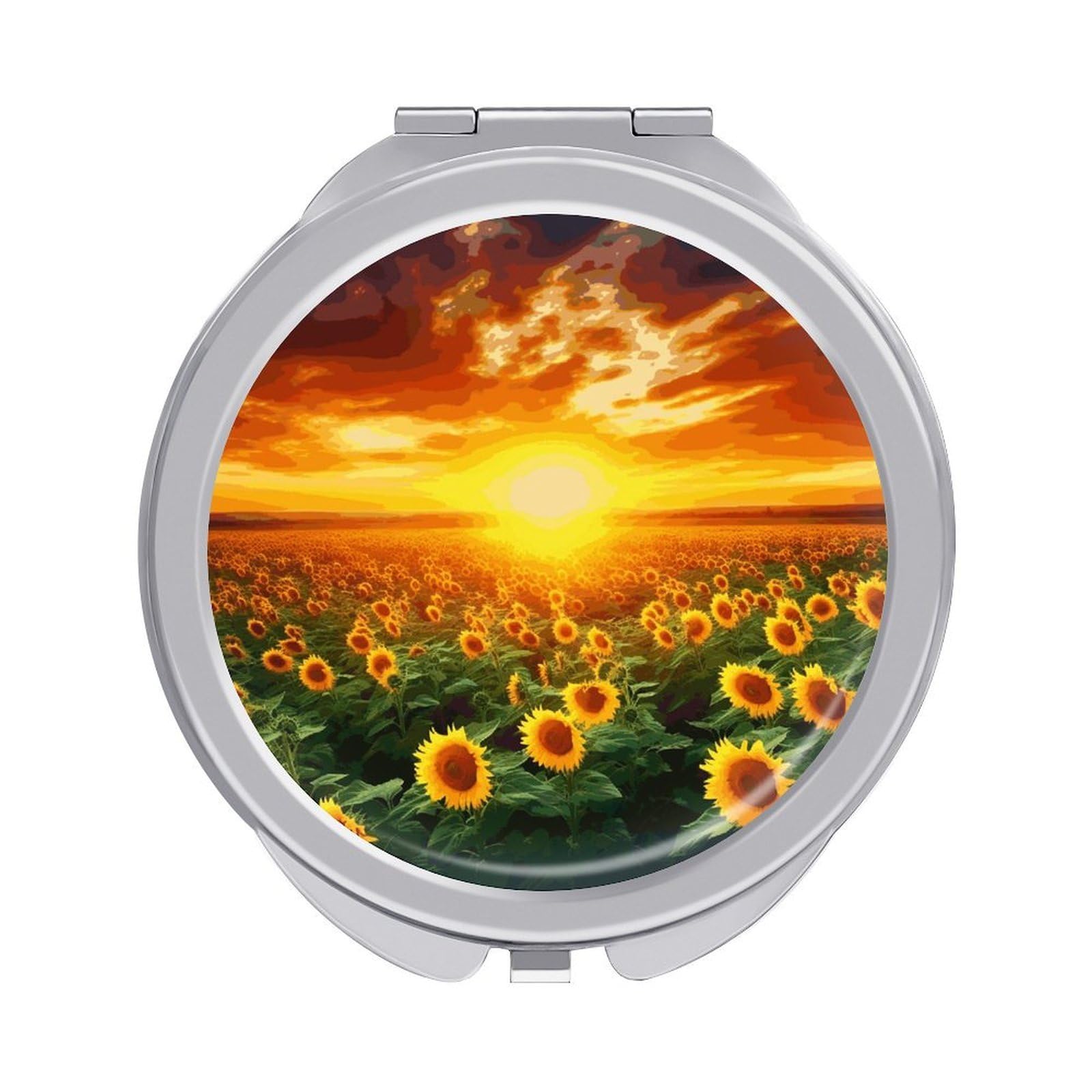 JTREHY Dreamlike Sunset of A Sunflower Field Makeup Mirror Silver Mirror Surface Folding Makeups Mirrors Lightweight Durable Looking Glass for Suitable Traveling Handbag and Purses