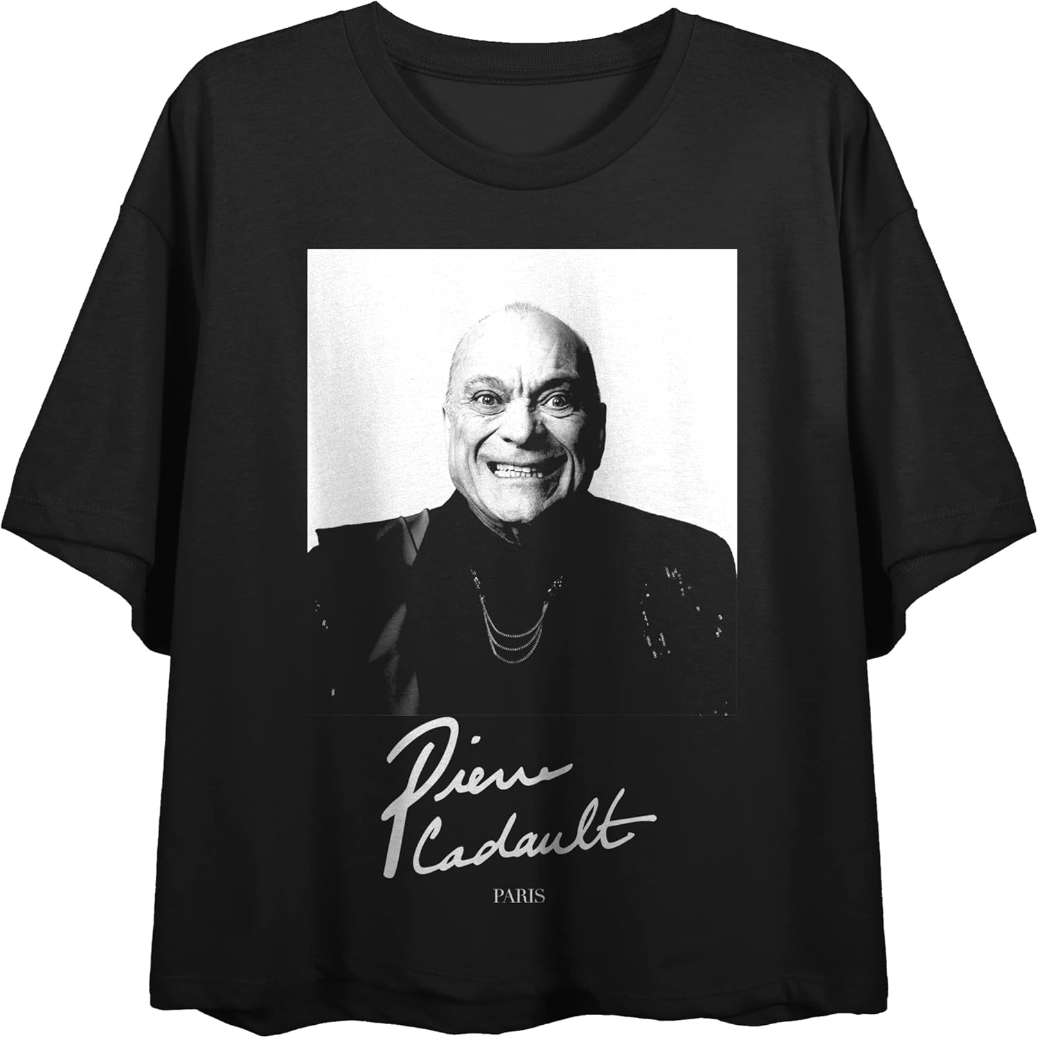 Emily in Paris Pierre Cadeault B&W Women's Black Short Sleeve Crew Neck Crop Tee