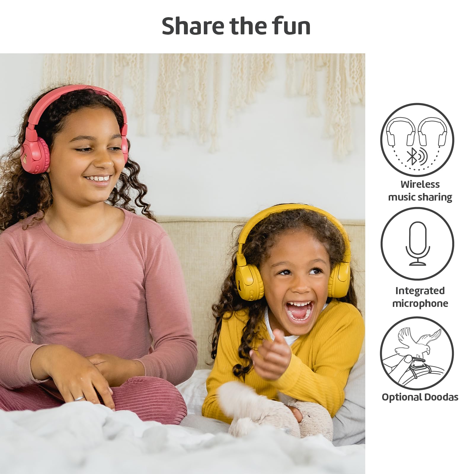 POGS The Gecko 2 - Auriculares inalámbricos Bluetooth para niños, plegables, duraderos para niños a partir de 3 años, volumen limitado de 85 dB, micrófono, supraaurales, función inalámbrica para
