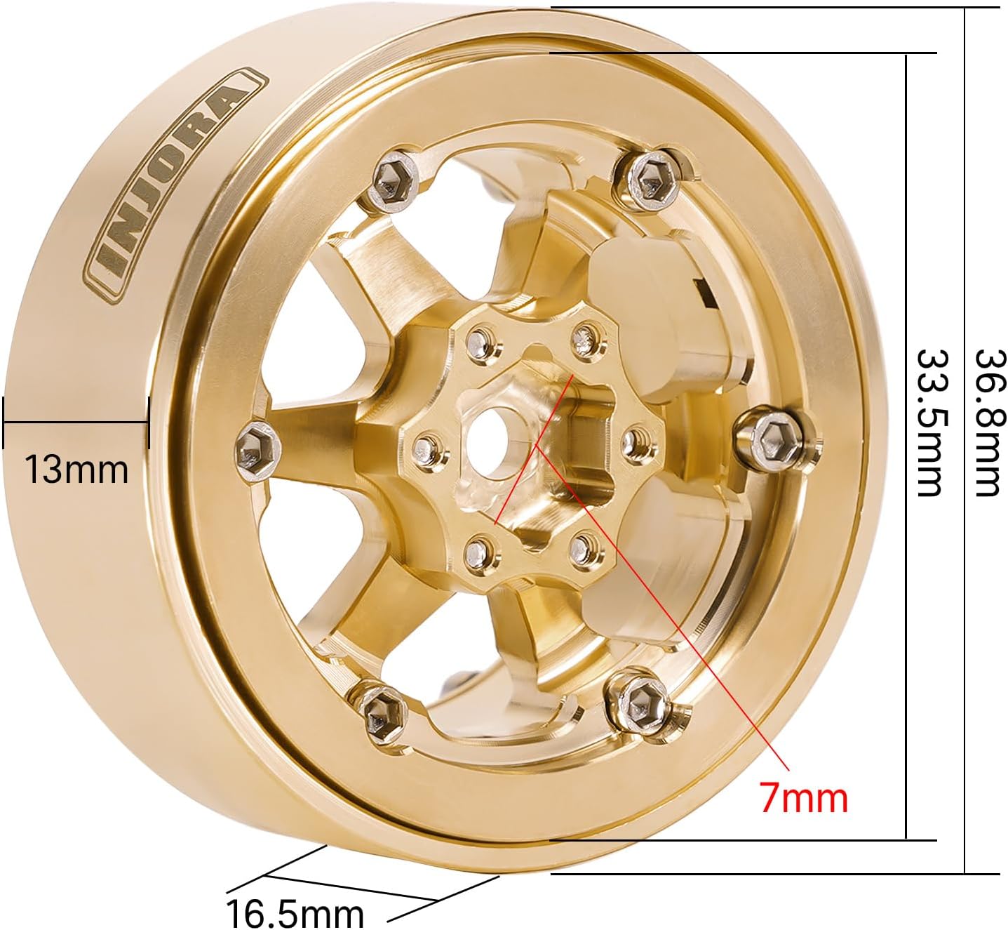 INJORA 1.3" Beadlock Wheel Brass -5.25mm Offset Rims for SCX24 TRX4M 1/24 1/18 RC Crawlers Upgrade(W1310)