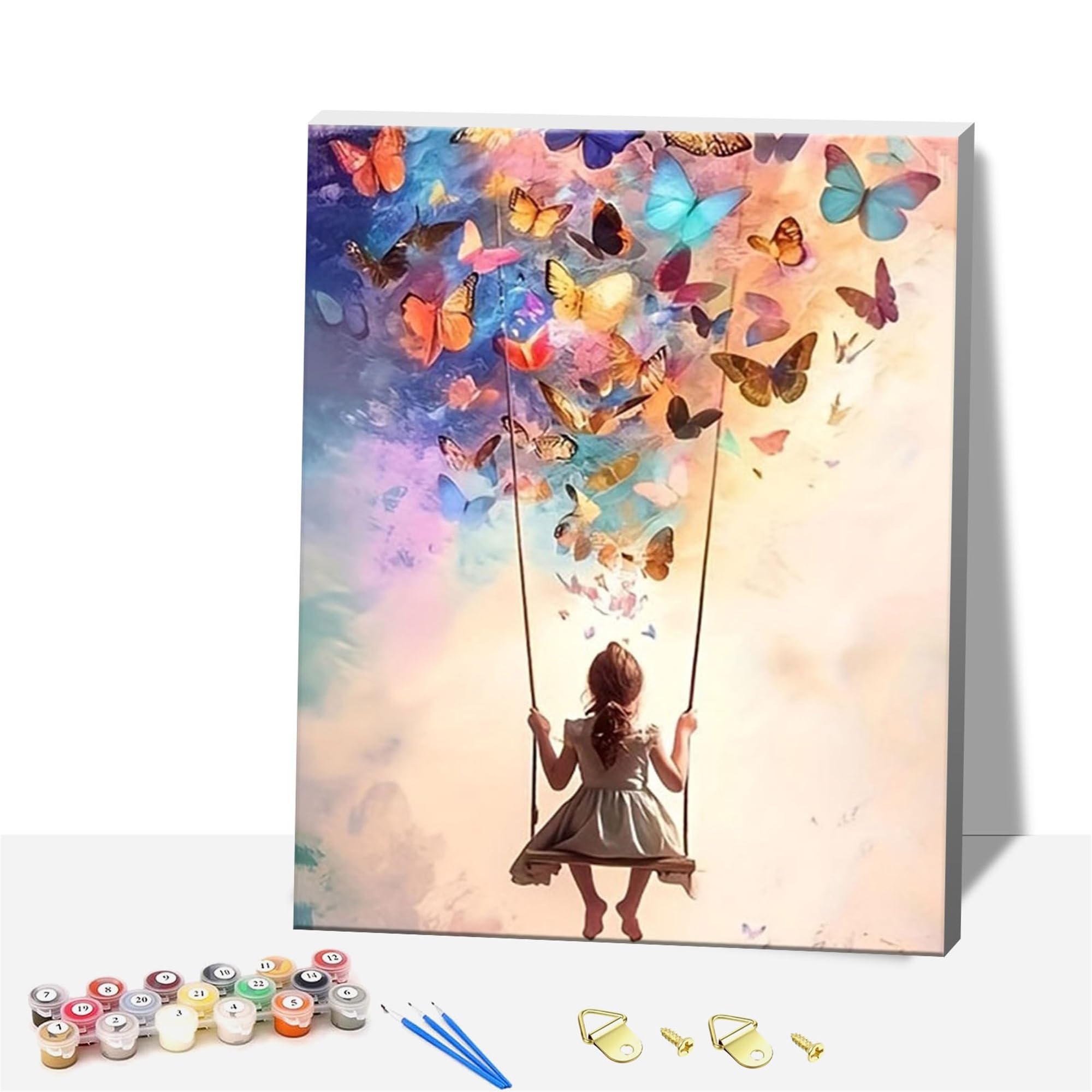 Formeyart Wooden Framed Adult Paint by Numbers Kits,Easy Painting by Number Kits on Canvas,Color by Numbers Watercolor Gifts for Friends Home Wall Decor (Girl on a Swing)