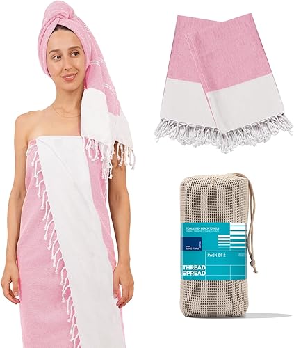 Vista 45 de THREAD SPREAD Paquete de 2 toallas de playa de algodón turco, 39 x 71 pulgadas, de secado rápido, sin arena, para adultos, de gran tamaño, ligeras