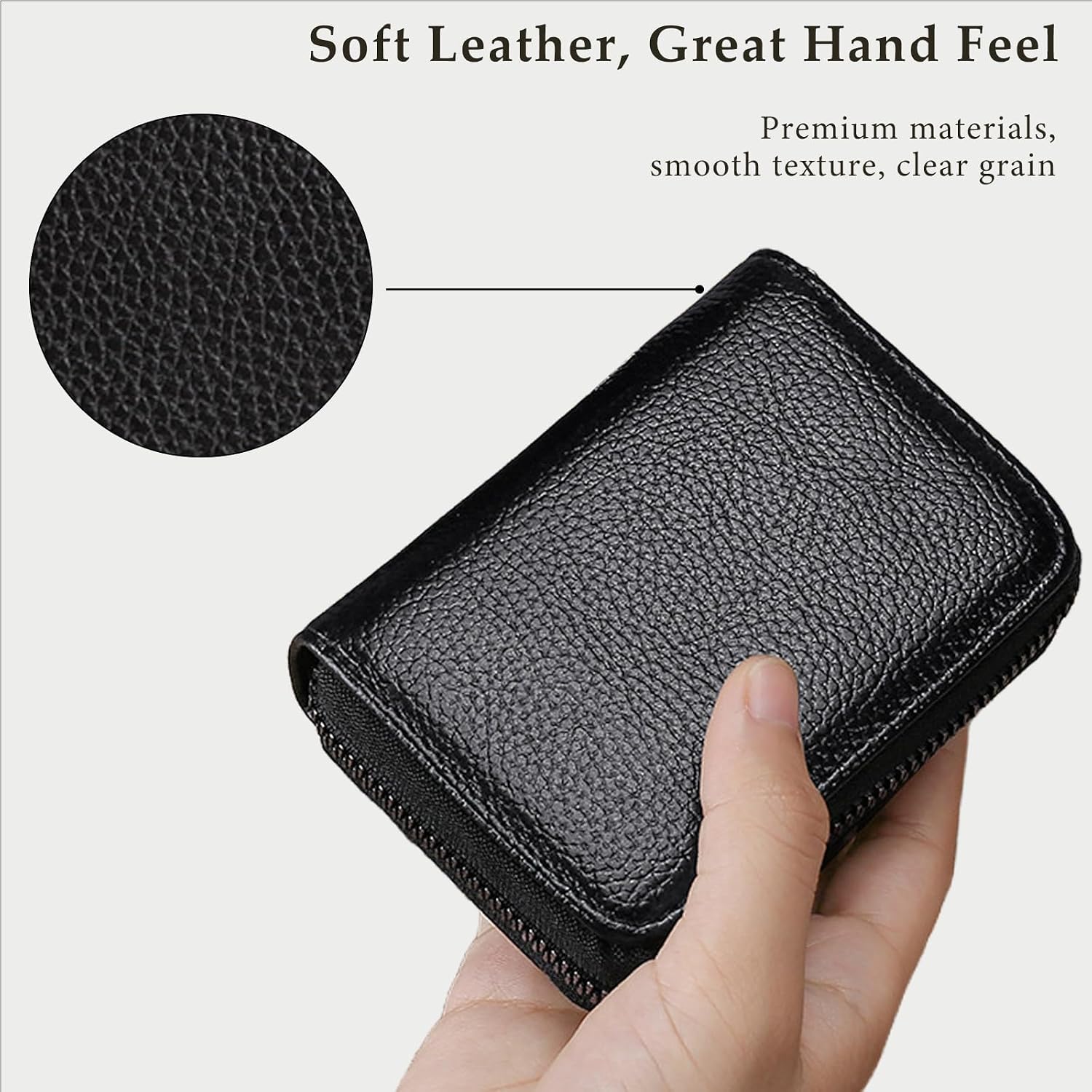 Genuine Leather Credit Card Holder Zipper Wallet with 26 Card Slots – RFID Blocking, Compact & Stylish